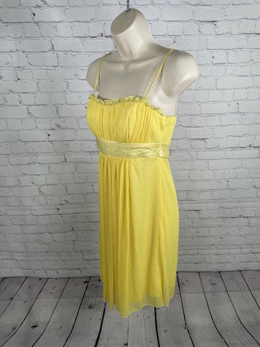 VTG B.Darlin Yellow Pleated Front Spaghetti Strap Lined Sun Dress Dress Size 3/4