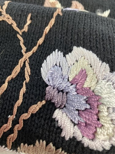 VTG Worthington Black Floral Beaded Embroidered Shoulder Pad Pullover Sweater M
