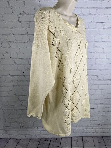 VTG By Design Essentials Ivory Pullover Oversized Cable Knit Sweater S