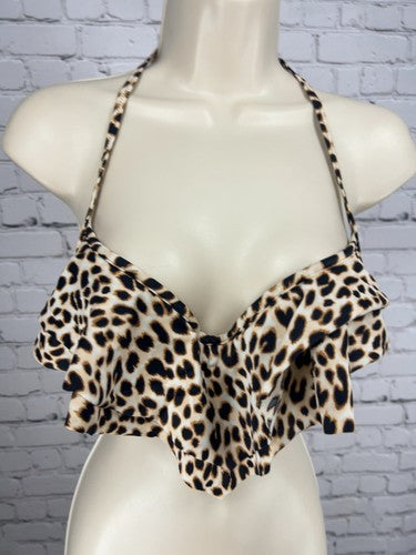 PINK Victoria's Secret Leopard Print Tiered Ruffle Halter Bikini Top S