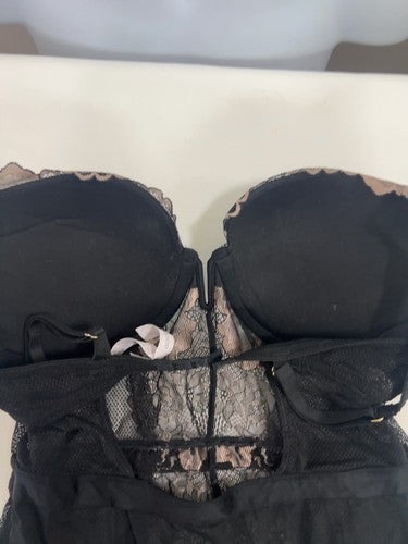 Auden Black Nude Floral Lace Underwire Push Up Thong Bodysuit Teddy M