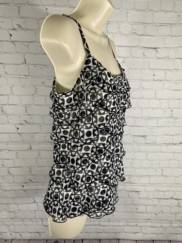 White House Black Market White Black Geometric Layered Frilly Spaghetti Strap XS