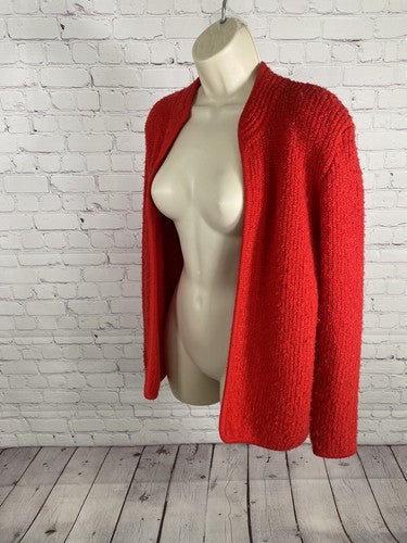 VTG Compositions Red Open Front Shoulder Padded Long Sleeve Sweater Cardigan S