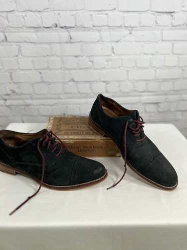 Johnston Murphy Shoes Men’s Black Cap Toe Oxfords Suede Leather Dress Shoes 8 M