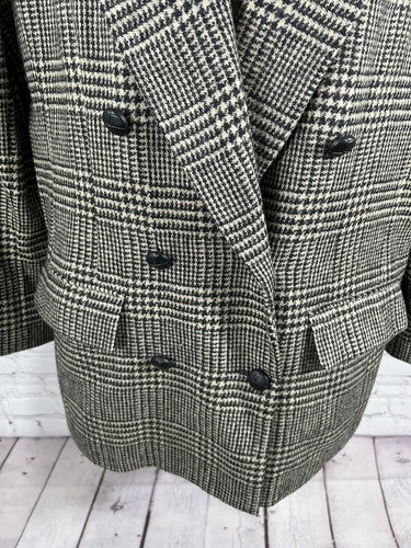 VTG Charles Klein Black Brown Plaid Double Breasted Peak Lapel Women’s Blazer L