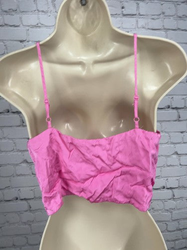 Aerie Pink Ruched Drawstring Front V Neck Cami Crop Top Size S