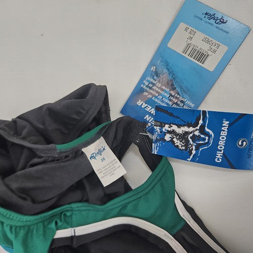 NWT Dolfin Black Forest Green Cross Back One Piece Racing Swimsuit Size 28
