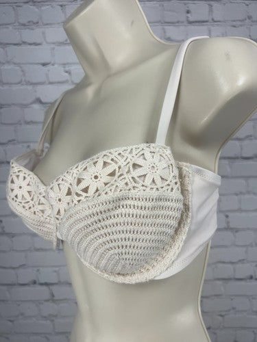 Shade & Shore Cream Crochet Underwire Balconette Bikini Swim Top 36D
