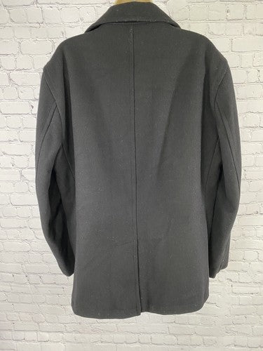 Towne by London Fog Black 6 Button Wool Blend Coat Zip Pockets Size M Medium