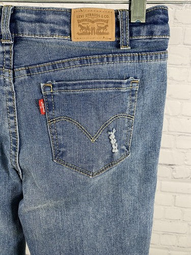 Levi’s 711 Skinny Low Rise Medium Wash Distressed Jeans Juniors 14 (26 x 27.5)