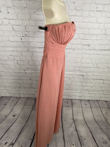 Allure Bridals Pink Strapless Back Zip Flowy Bridesmaids Prom Dress Gown Size 2