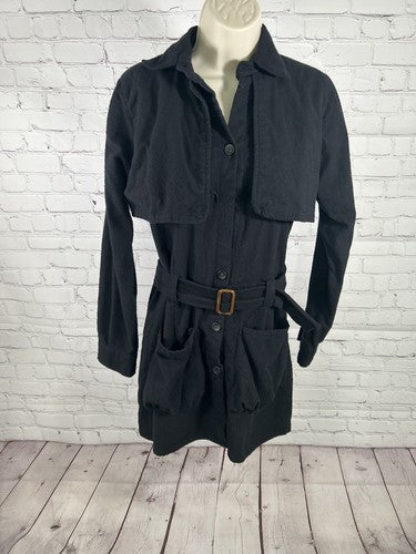 VTG Opening Ceremony Black Flannel Button Belted Light Long Jacket Women’s S