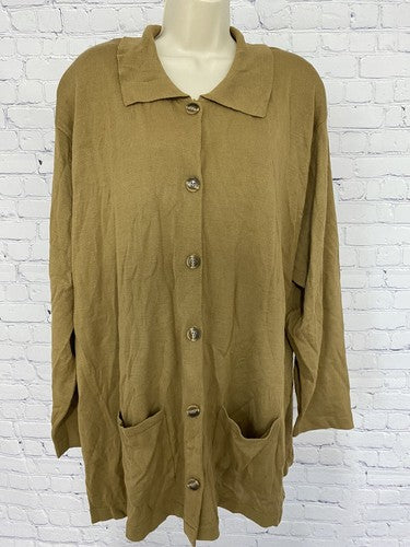 VTG Jon Lawrence LTD. Brown Button Down Sweater Cardigan Pocket Shoulder Pads XL