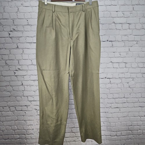 VTG Eddie Bauer Khaki 100% Wool Pleated Straight Leg Dress Pants 33x32 (30X34)