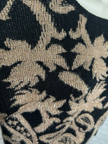 VTG Carriage Court Black Gold Pullover Long Sleeve Knit Sweater Women’s M