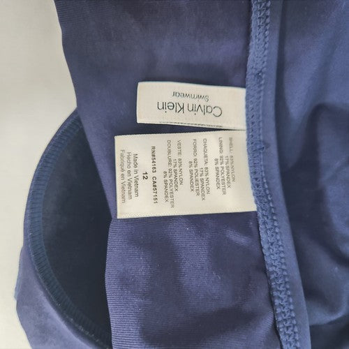 Calvin Klein Navy Blue Ruched Square Neck One Piece Swimsuit Bathing Suit 12