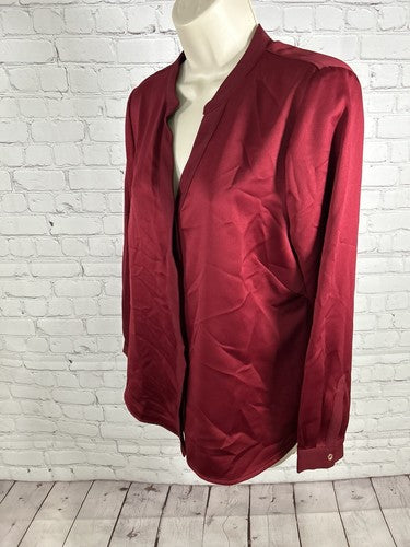 Elizabeth & Clarke Red 100% Unstainable Vegan Silk Long Sleeve Button Up 6