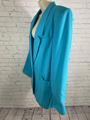 VTG Lynn Greene Light Blue Notch Lapel Single Button Jacket Blazer Women’s Sz 10