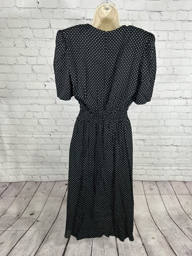 VTG S.L. Fashions Black White Polka Dot Shoulder Pad Fabric Embellished Dress 10
