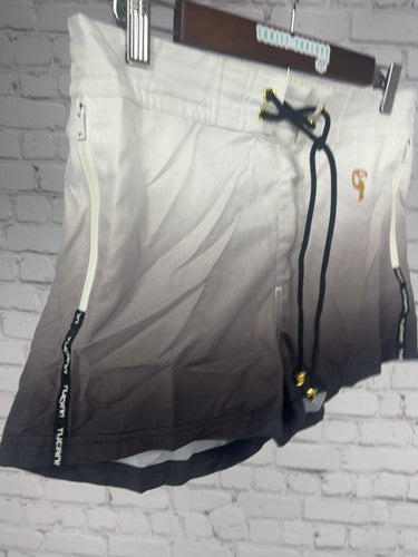 Tucann White Black Ombre Lace Up Zip Pocket Swim Trunks Shorts S (30X2.5)