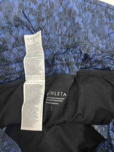 Athleta Blue Black Abstract Print Drawstring Lined Running Shorts L (32X2)