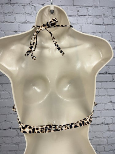 PINK Victoria's Secret Leopard Print Tiered Ruffle Halter Bikini Top S