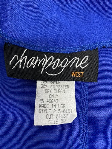 VTG Champagne West 1960s Blue Button Up Shoulder Pad Pleated Shift Dress 8P
