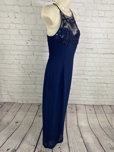 VTG Scott McClintock Petites Blue Sequined Back Zip Sleeveless Sheath Dress 4