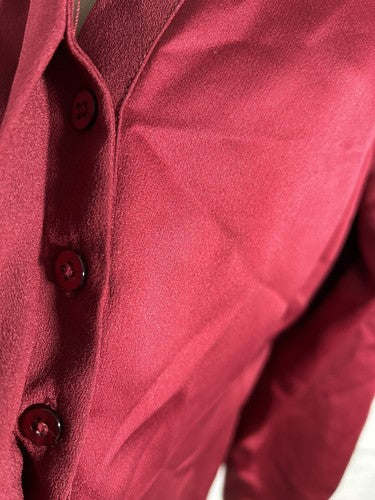 Elizabeth & Clarke Red 100% Unstainable Vegan Silk Long Sleeve Button Up 6