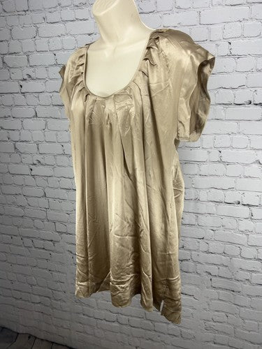Kenneth Cole Reaction Champagne 100% Silk Pleated Cap Sleeve Tunic Top 8