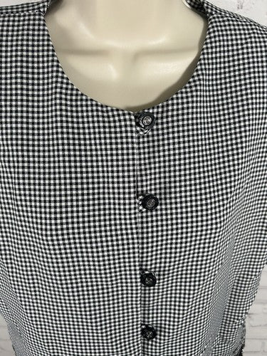 VTG Willow Ridge Black White Check Button Up Embroidered Shoulder Pad Blouse 12