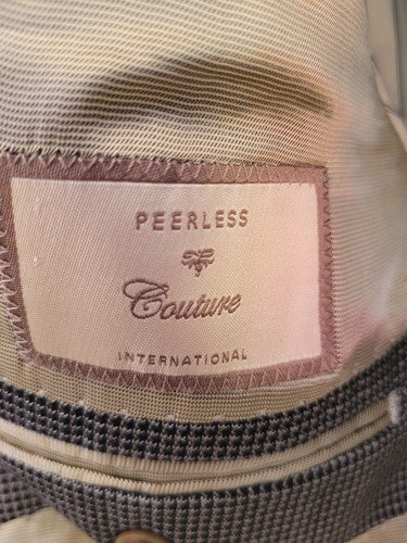 Peerless Couture International Silk & Wool Check Nailshead Black Gray Blazer 40R