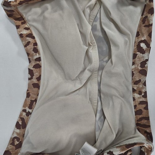 Aerie Cream Brown Leopard Print Scoop Neck Lined Bikini Swim Top Size L