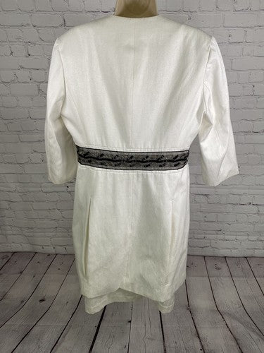 Sharagano Suits White Shift Dress Long Jacket 2 Piece Set Embroidered Beaded 12