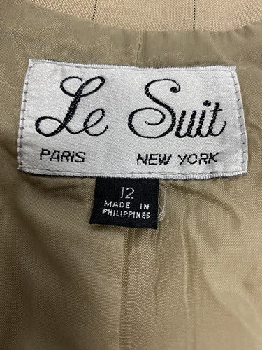 Le Suit Beige Black Vertical Striped Double Breasted Coat Jacket Blazer 12