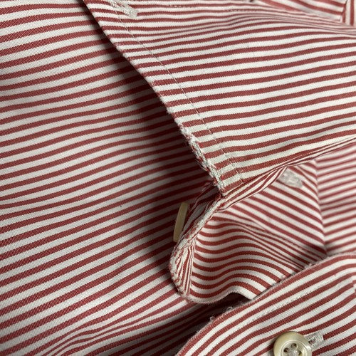 Brooks Brothers 346 Red White Striped Long Sleeve 100% Cotton Button Up Shirt L