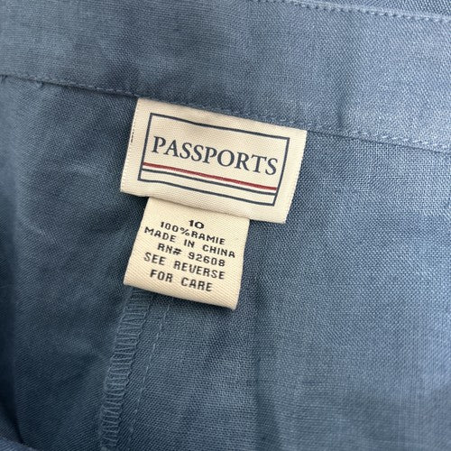 VTG Passports Blue Floral Embroidered Semi Sheer Ankle Slit Pants 10 (30x31)