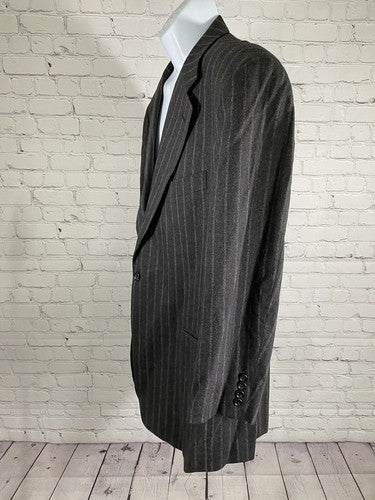 VTG Take 6 By Kashini “120” Super Fine 100% Wool Gray Striped Jacket Blazer 44R