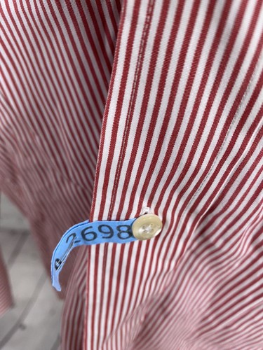 Brooks Brothers 346 Red White Striped Long Sleeve 100% Cotton Button Up Shirt L