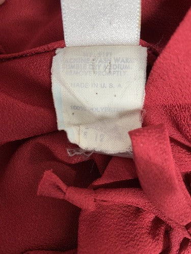 VTG Lorch Red Button Up Pleated High Neck Ruffle Long Sleeve Blouse Top USA 12