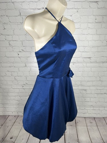 Teeze Me Blue Halter Short Bubble Hem Fit And Flare Party Dress Junior’s 11
