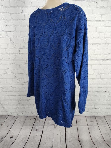 VTG Huntington Ridge Royal Blue Round Neck Pullover Open Knit Sweater Size Large
