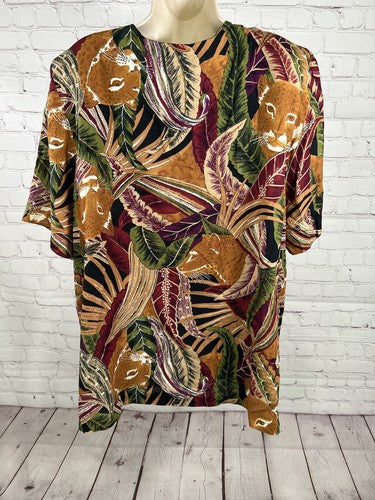 VTG A Personal Touch Colorful Shoulder Pad Button Up Jungle Themed Blouse 22W