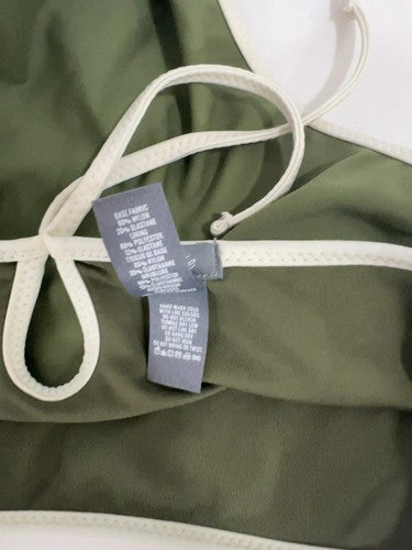 Aerie Olive Green Cream Trim Tie Front High Rise Bikini Swim Bottoms XS