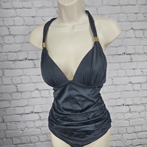 Victoria's Secret Black Ruched Halter One Piece Swimsuit Bathing Suit M