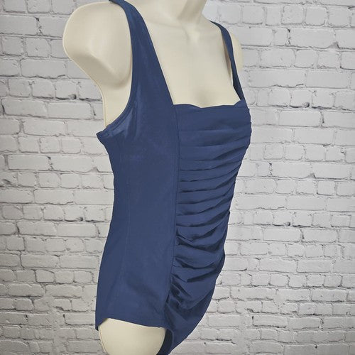 Calvin Klein Navy Blue Ruched Square Neck One Piece Swimsuit Bathing Suit 12
