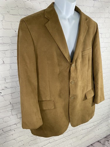 Andrew Fezza Light Brown Faux Suede 3 Button Blazer Jacket Super Soft 48 READ