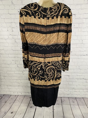 VTG KC Spencer Brown Black Shoulder Pads Layered Dress 16