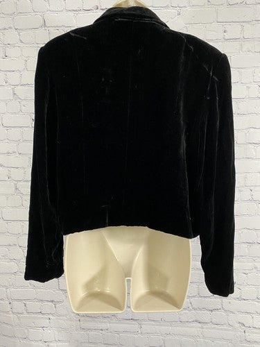 Vintage Valerie Stevens Black Silk Blend Velour Zip Up Collared Formal Jacket 8