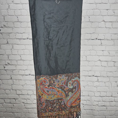 Pashmina Black Multicolor Paisley Jacquard Fringe Pashmina Wrap Scarf One Size